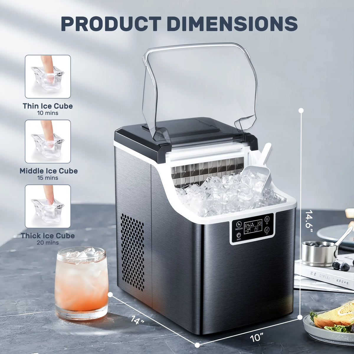 Black 44Lbs/24H Self-Cleaning Countertop Ice Maker with Ice Scoop & Basket K2264