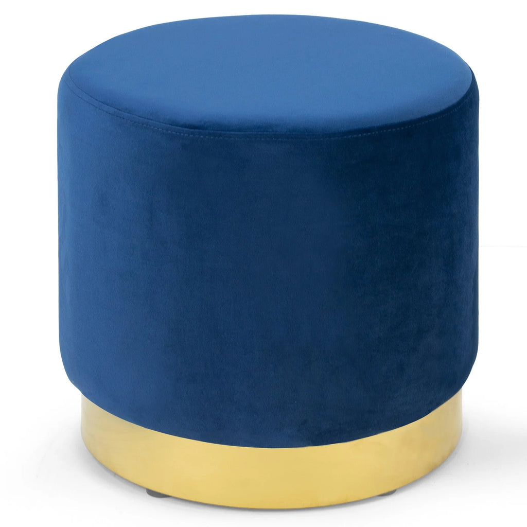 Velvet Round Ottoman with Golden Accent Base P20180