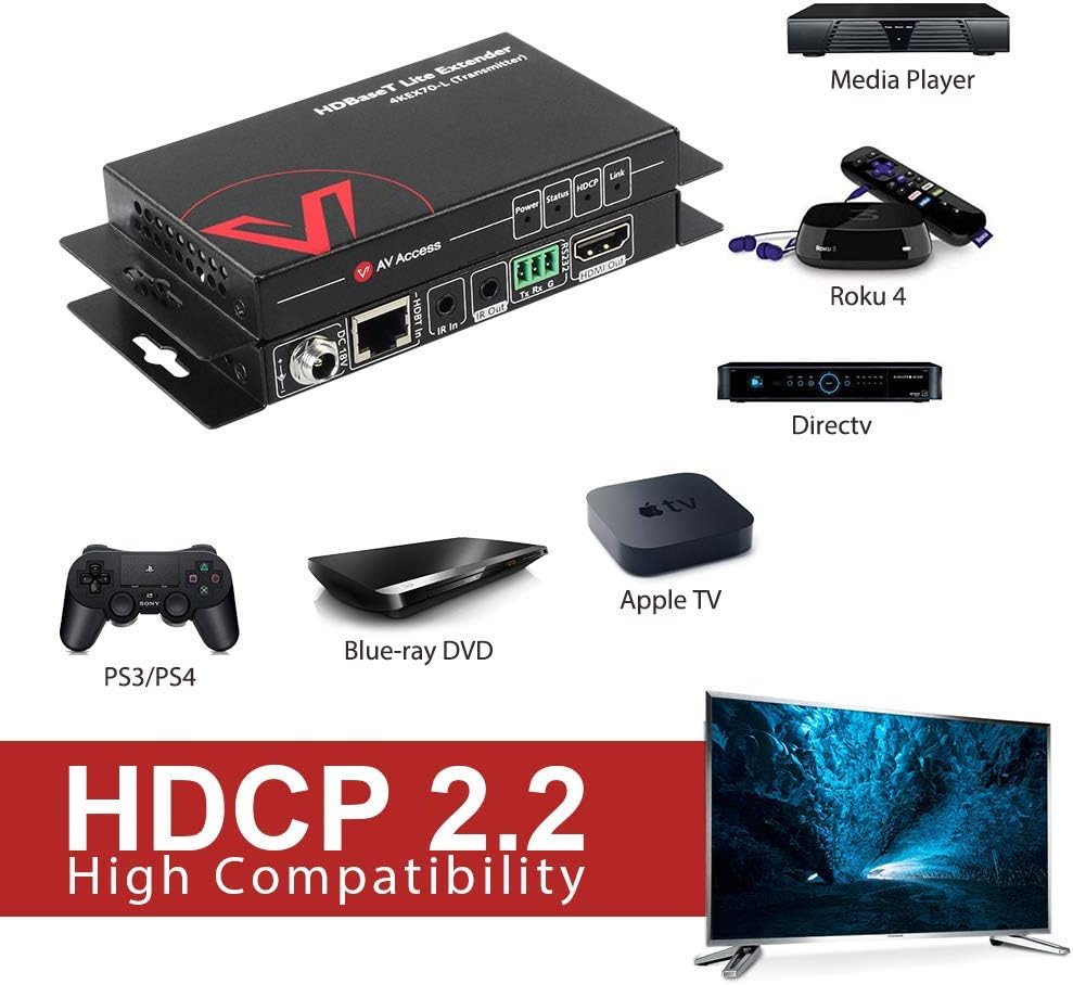 HDBaseT HDMI Extender Over Single Cat5e/6a/Cat7 Ethernet 4K@60Hz 130ft, PoE IR RS232 HDCP2.2, HDR, CEC, EDID Q387450