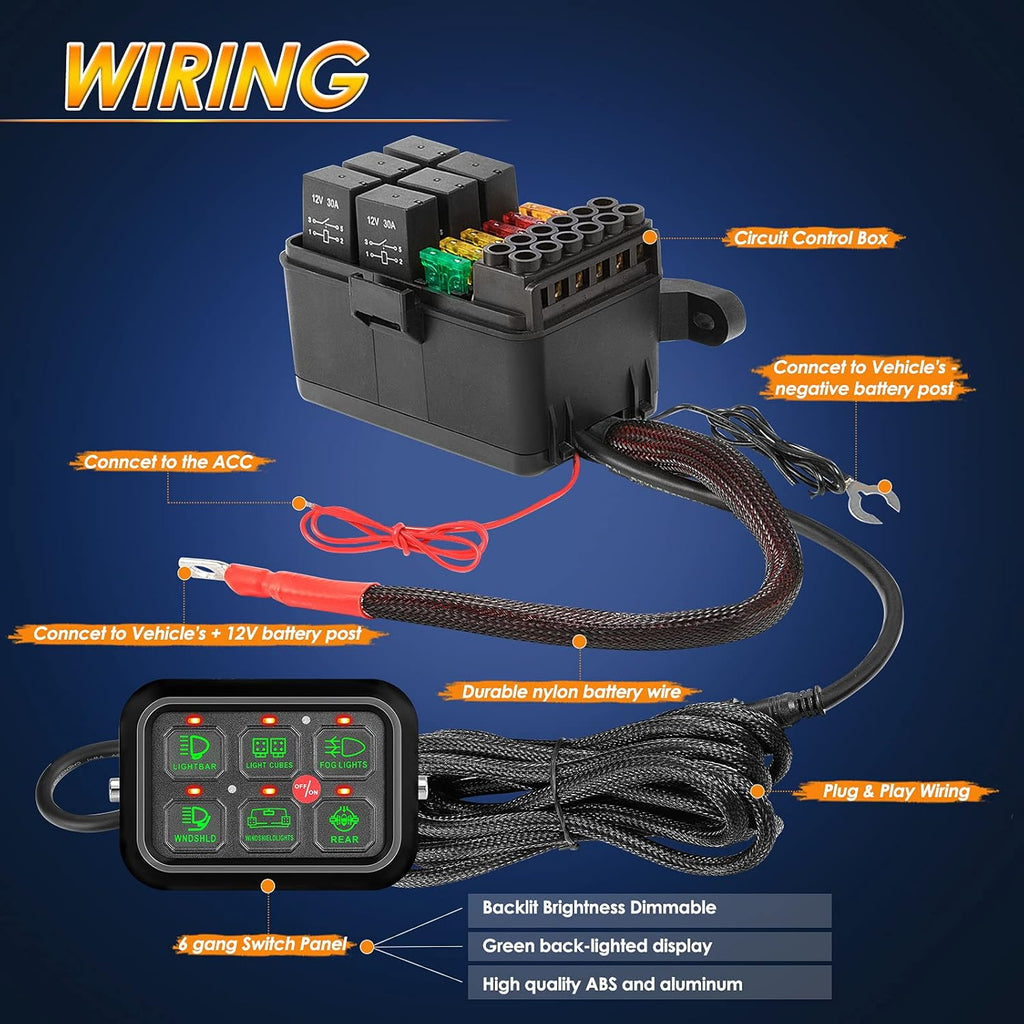 8 Gang Switch Panel with Label Stickers and Harness S75750