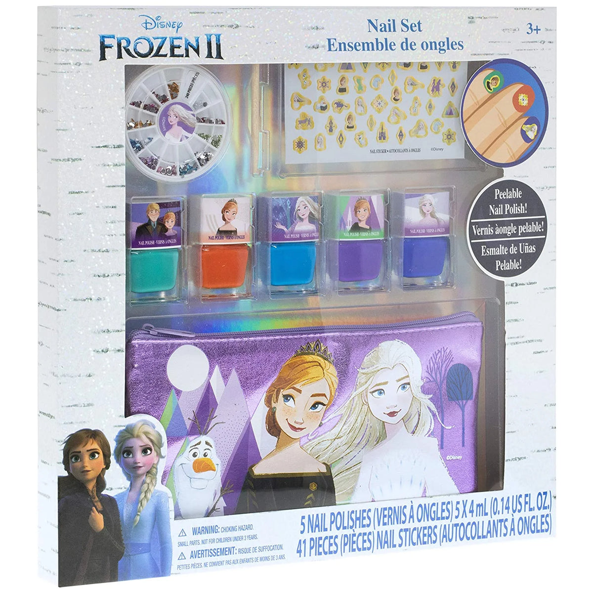 Peel-Off Nail Polish Activity Set with 5 Nail Polish Colors, 240 Nail Gems, and Bag D30173