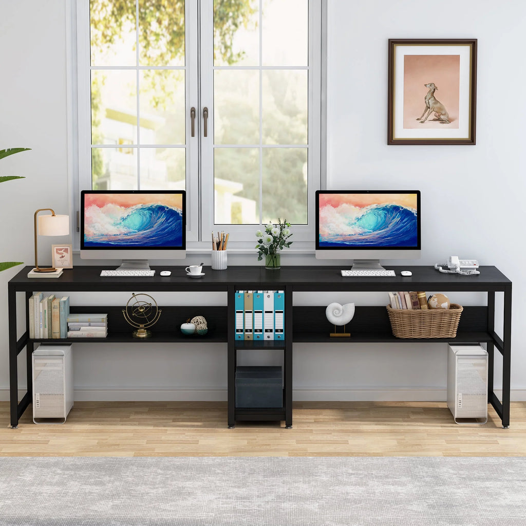 78.7" Double Desk with Shelf K29612