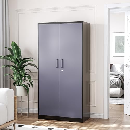 Black Metal Locking Storage Cabinet with 5 Adjustable Shelves S101005