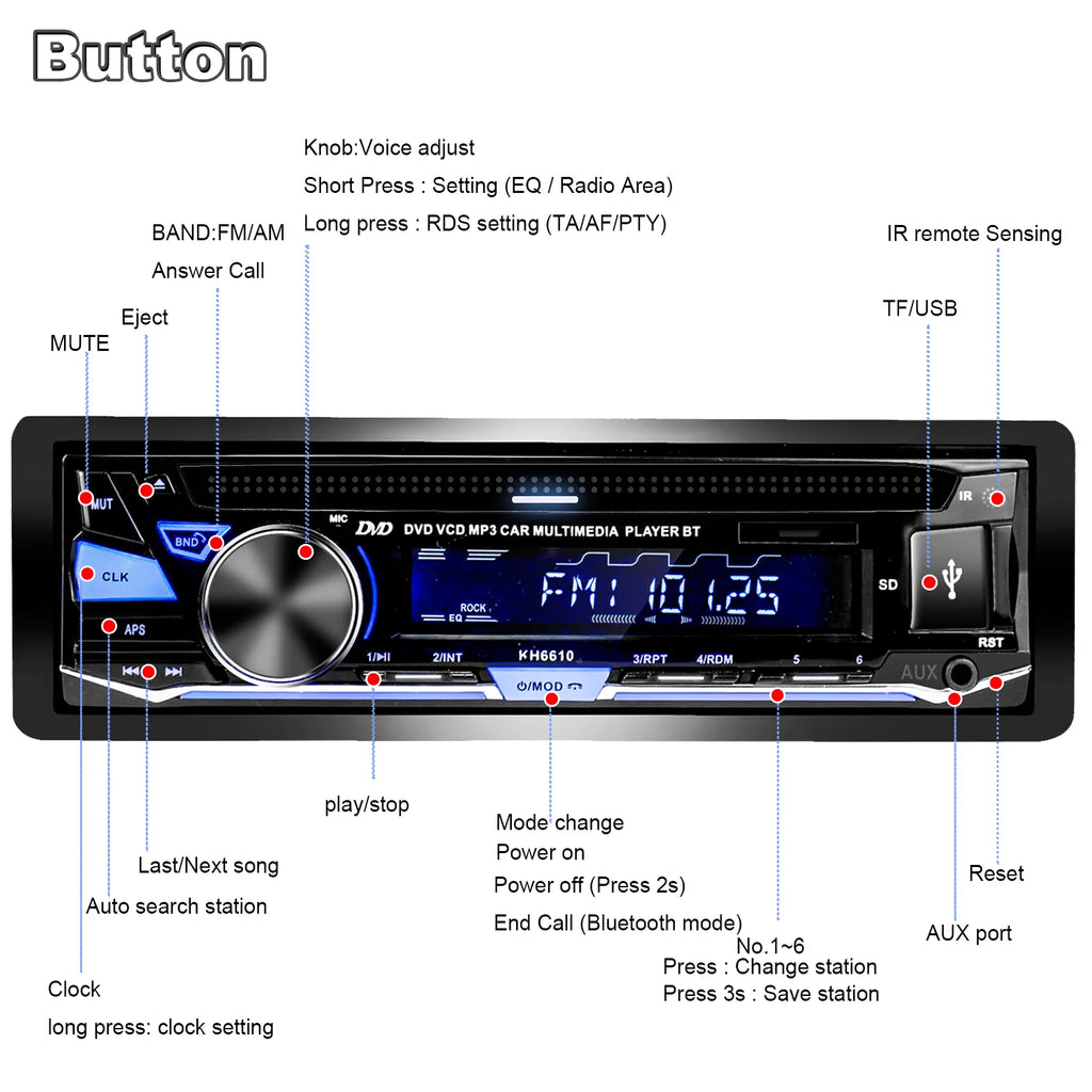 Single DIN Car Stereo with CD/DVD Player Bluetooth AM/FM Radio C7025