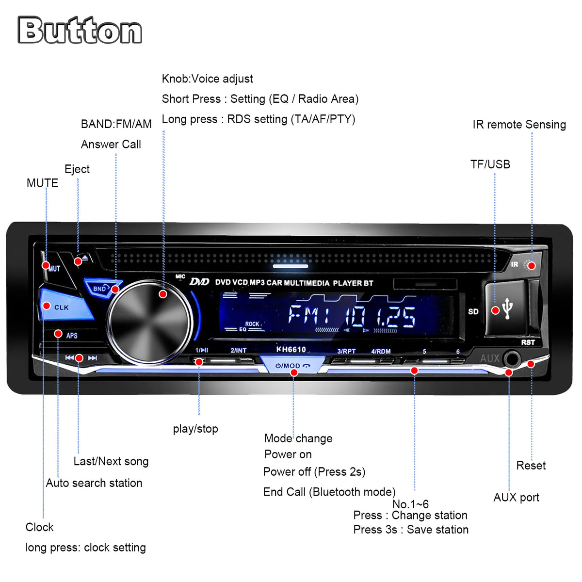 Single DIN Car Stereo with CD/DVD Player Bluetooth AM/FM Radio C7025
