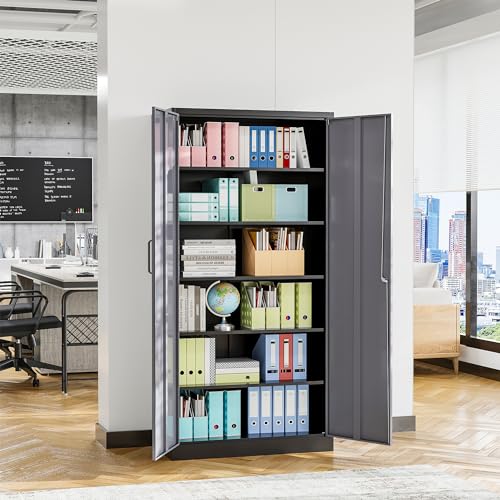 Black Metal Locking Storage Cabinet with 5 Adjustable Shelves S101005