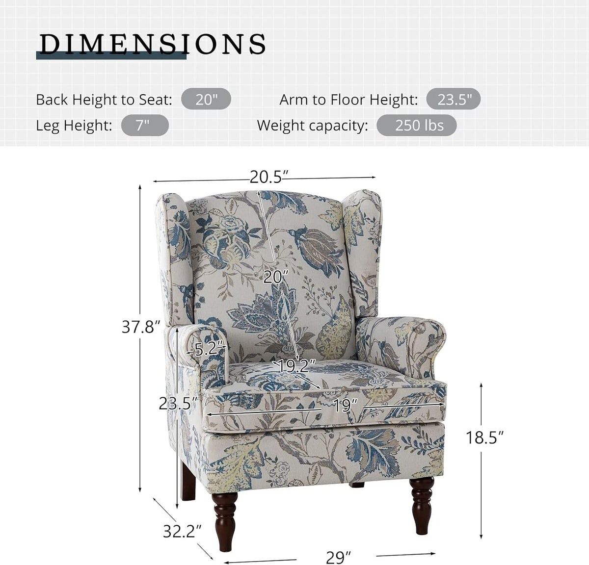 Wingback Accent Chairs Set Of 2 With Wood Legs Fabric Upholstered W43233