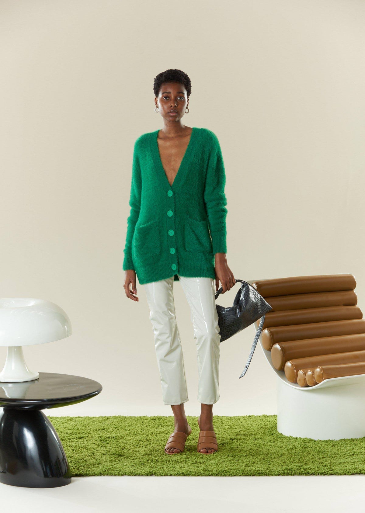 Green Fuzzy Cardigan T9562